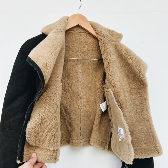 GF Ferre Gianfranco Chocolate Brown Leather Bomber Jacket Shearling 24/38 XS - Picture 10 of 14